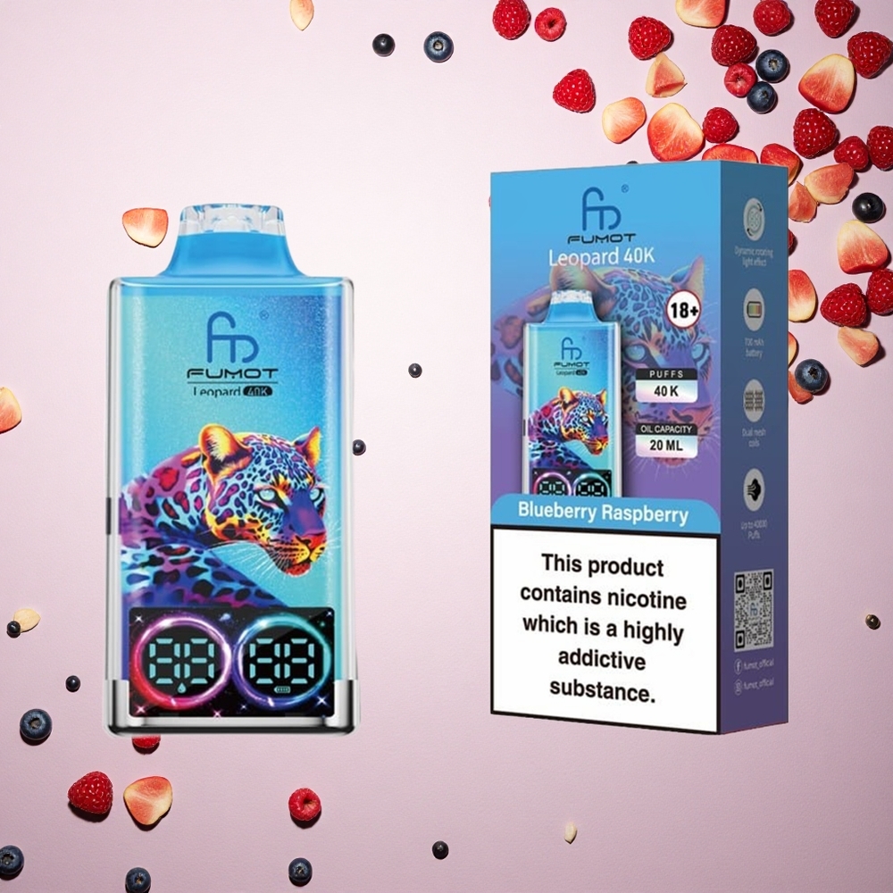 Fumot Leopard 40K Puffs توت أزرق - توت العليق بنسبة 3% نيكوتين مع شحن نوع-سي