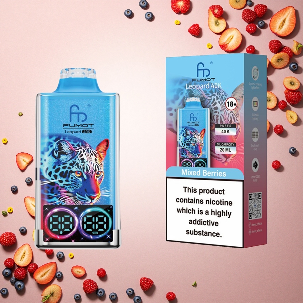 Fumot Leopard 40K Puffs توت مختلط بنسبة 5% نيكوتين وبطارية 700 مللي أمبير وشبكة مزدوجة