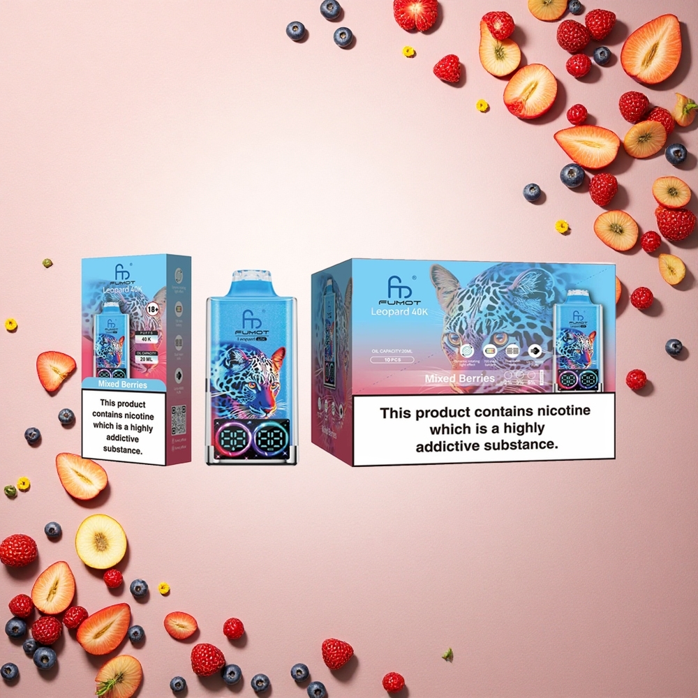 Fumot Leopard 40K Puffs توت مختلط بنسبة 5% نيكوتين وبطارية 700 مللي أمبير وشبكة مزدوجة