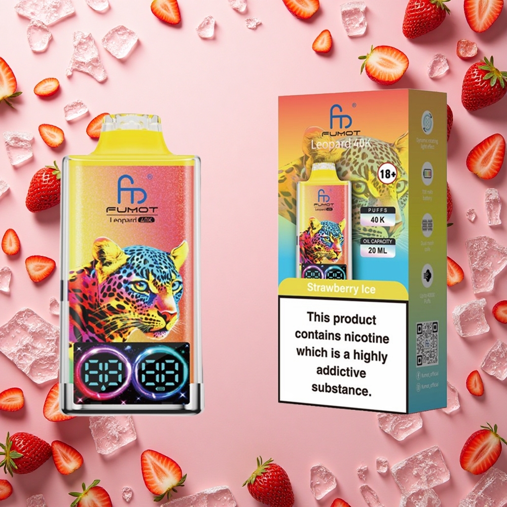 Fumot Leopard 40K Puffs آيس كريم الفراولة بنسبة 5% نيكوتين وشحن نوع سي وبطارية 700 مللي أمبير