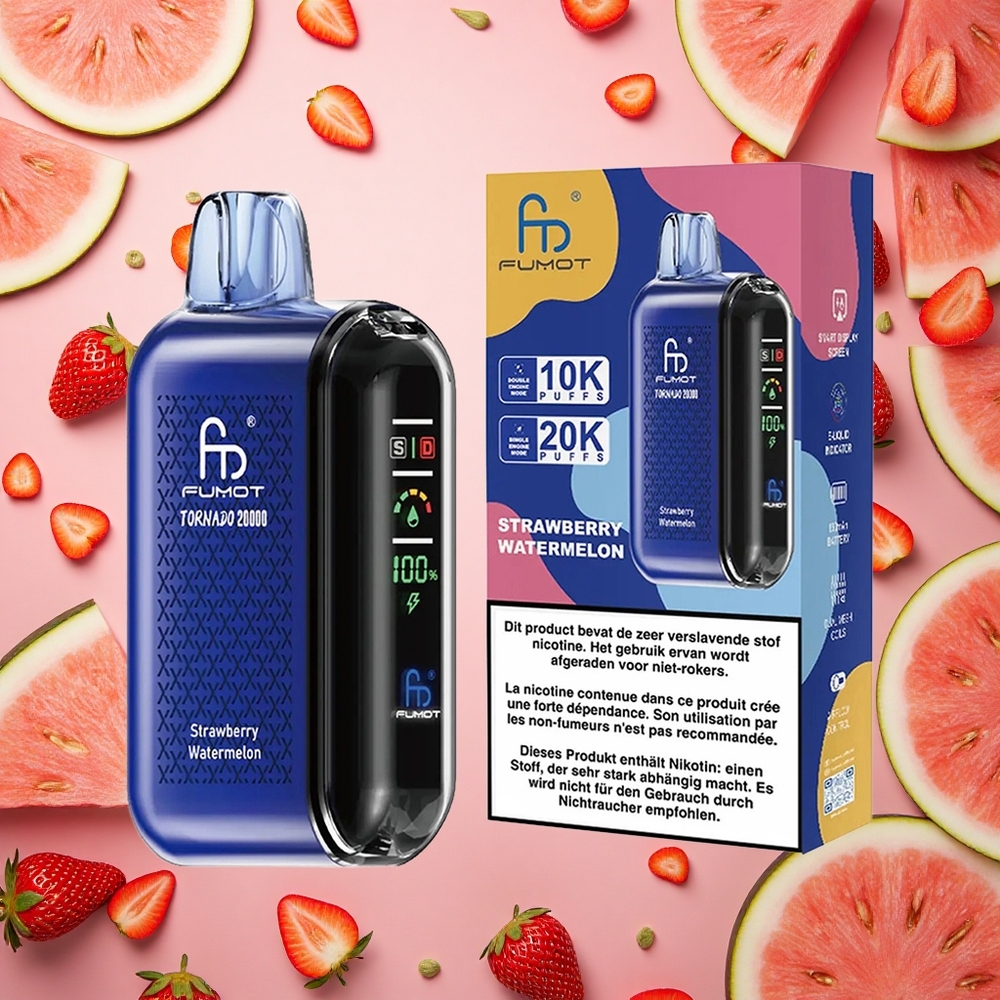 Fumot Tornado 20000 Puffs فراولة بطيخ بشاشة ذكية وبطارية قابلة للشحن