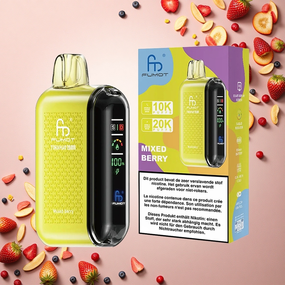Fumot Tornado 20000 Puffs عنب مشكل مع بطارية قابلة للشحن وشاشة ذكية