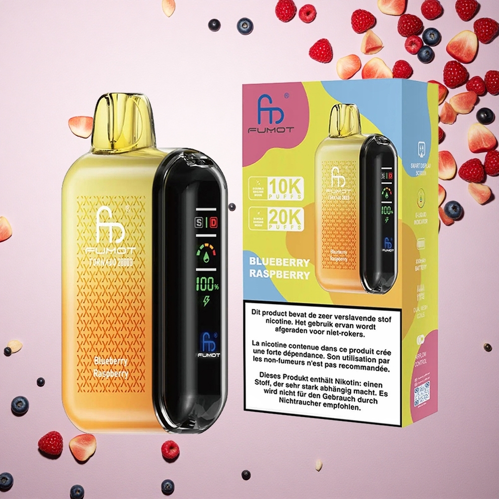 Fumot Tornado 20000 Puffs توت العليق التوت الأزرق مزدوج شبكة محرك واحد