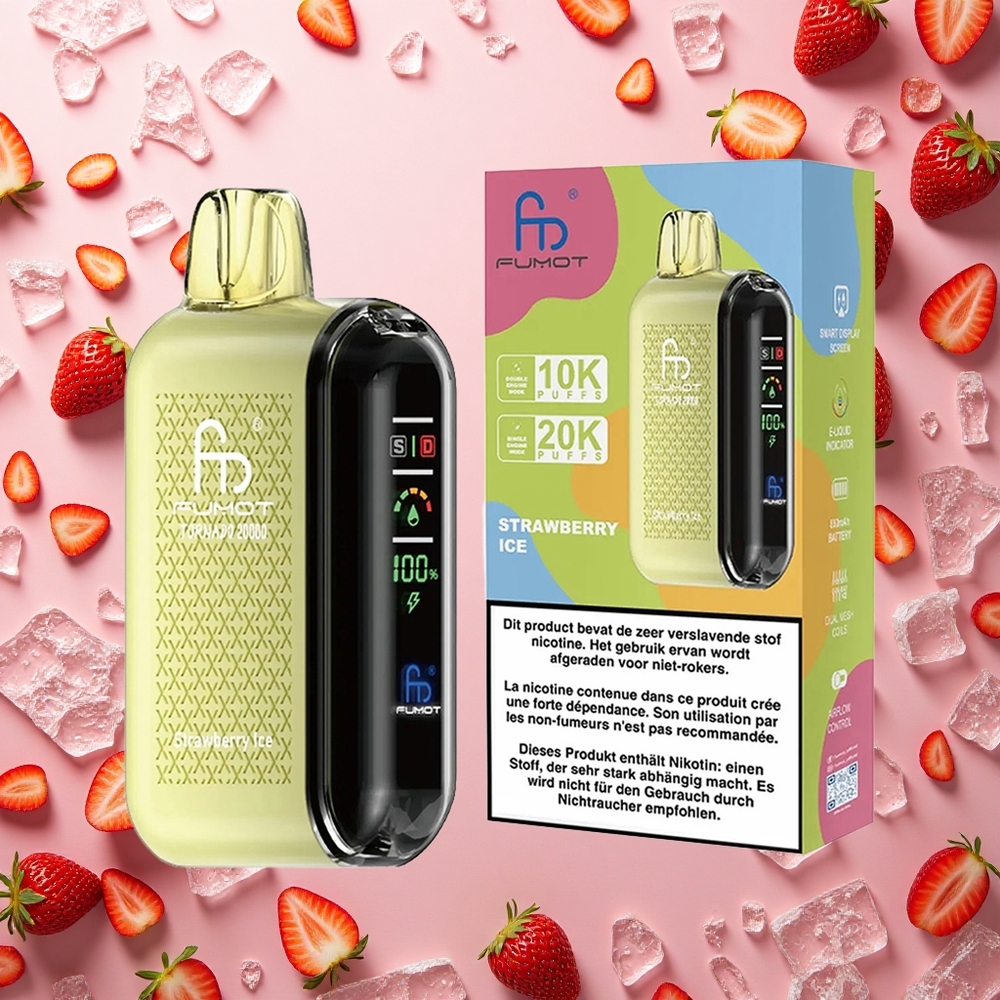 Fumot Tornado 20000 Puffs آيس كريم الفراولة مع ملف مزدوج وبطارية قابلة للشحن