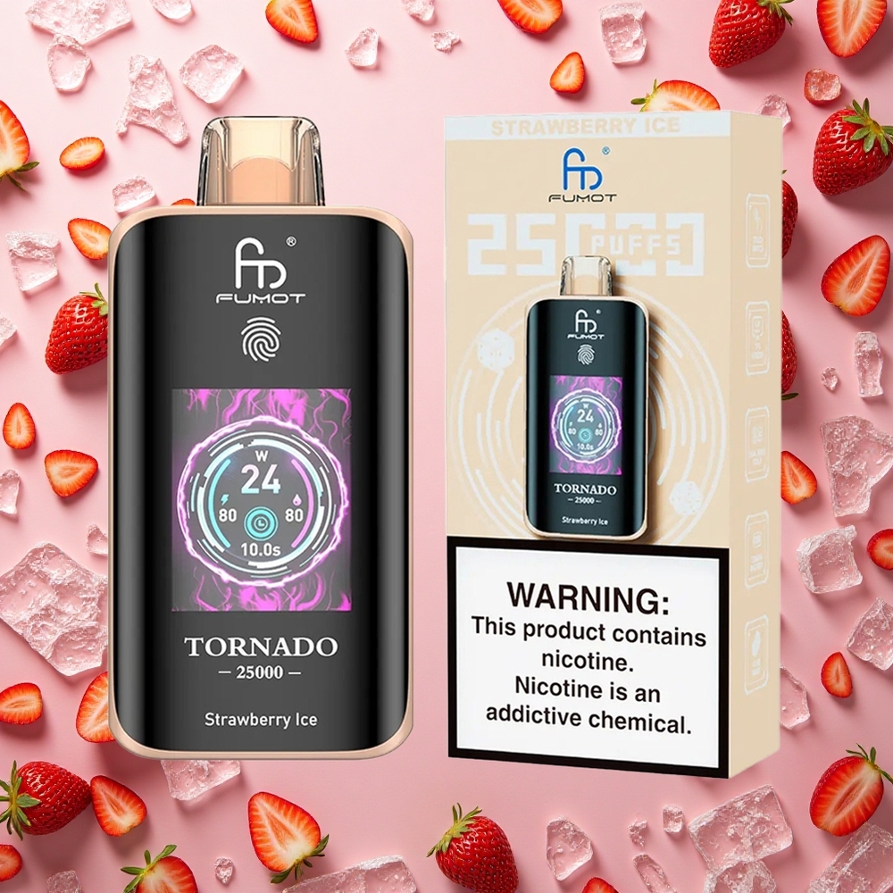 Fumot Tornado 25000 Puffs فراولة آيس شاشة عالية الدقة 700 مللي أمبير
