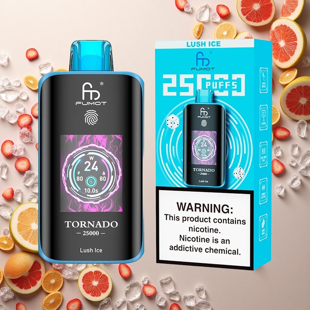 Fumot Tornado 25000 Puffs لوش آيس شاشة عالية الدقة وبطارية قابلة للشحن 700 مللي أمبير