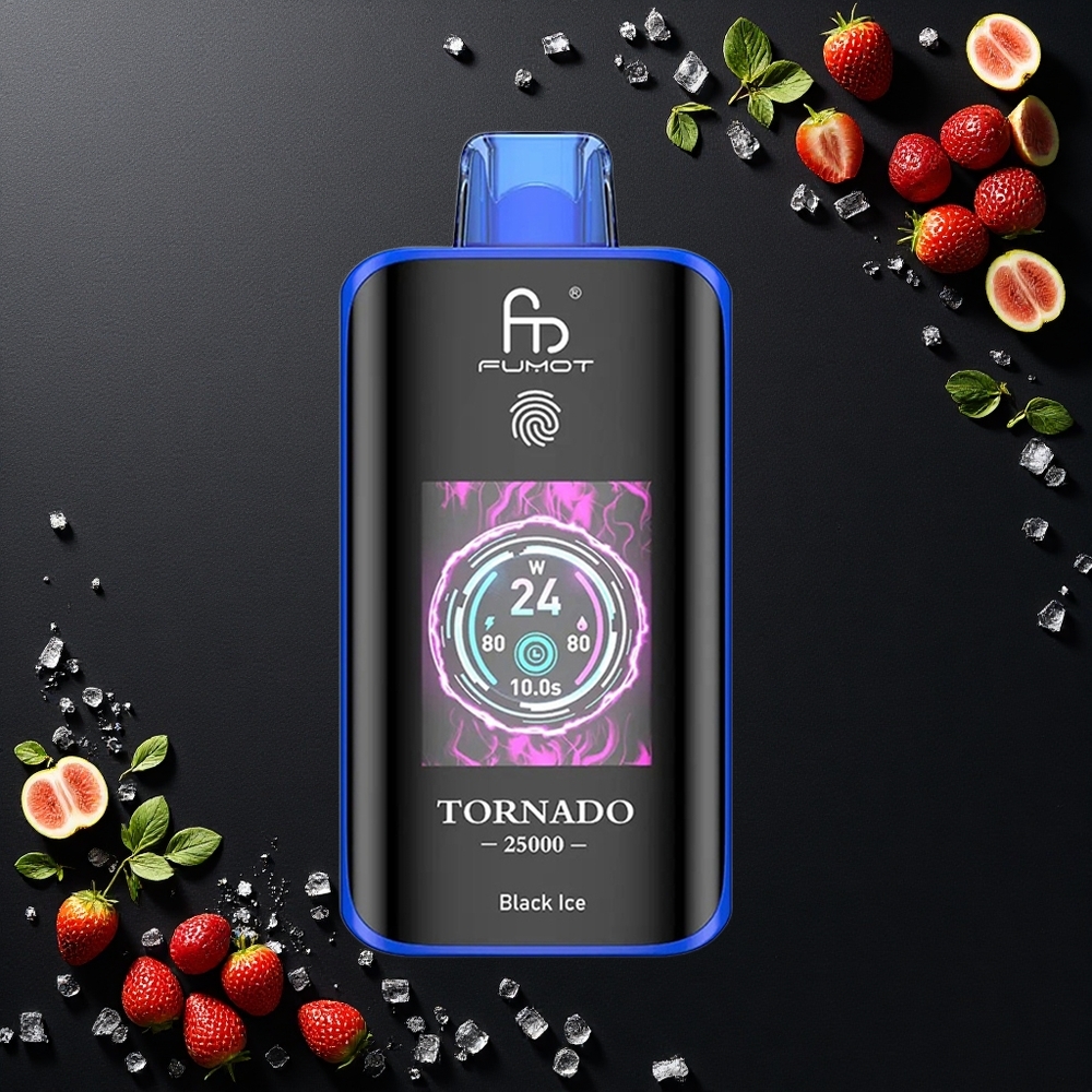 Fumot Tornado 25000 Puffs الجليد الأسود بشاشة عالية الدقة وبطارية قابلة للشحن
