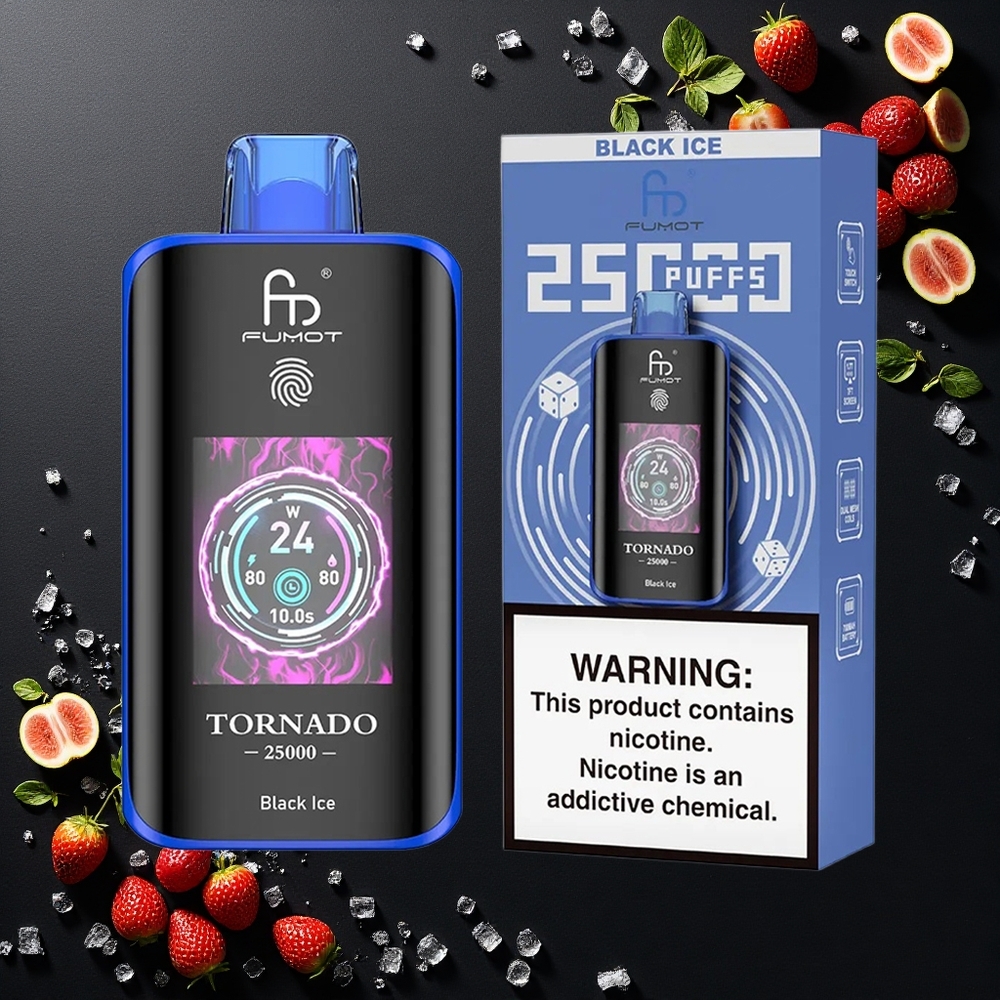 Fumot Tornado 25000 Puffs الجليد الأسود بشاشة عالية الدقة وبطارية قابلة للشحن
