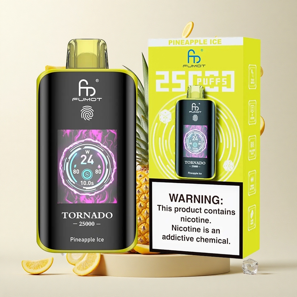 Fumot Tornado 25000 Puffs أناناس جليدي بشاشة عالية الدقة وبطارية قابلة لإعادة الشحن