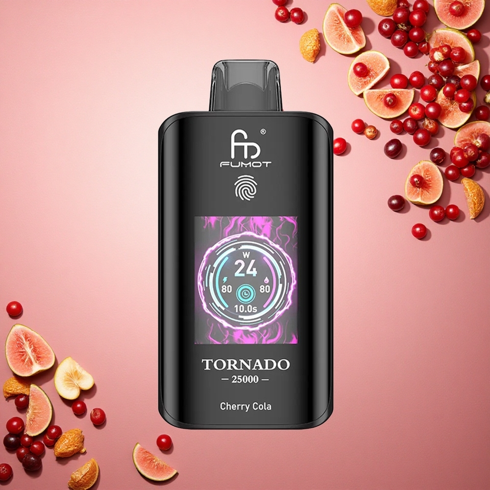 Fumot Tornado 25000 Puffs كرز كولا شاشة عالية الدقة وبطارية قابلة للشحن