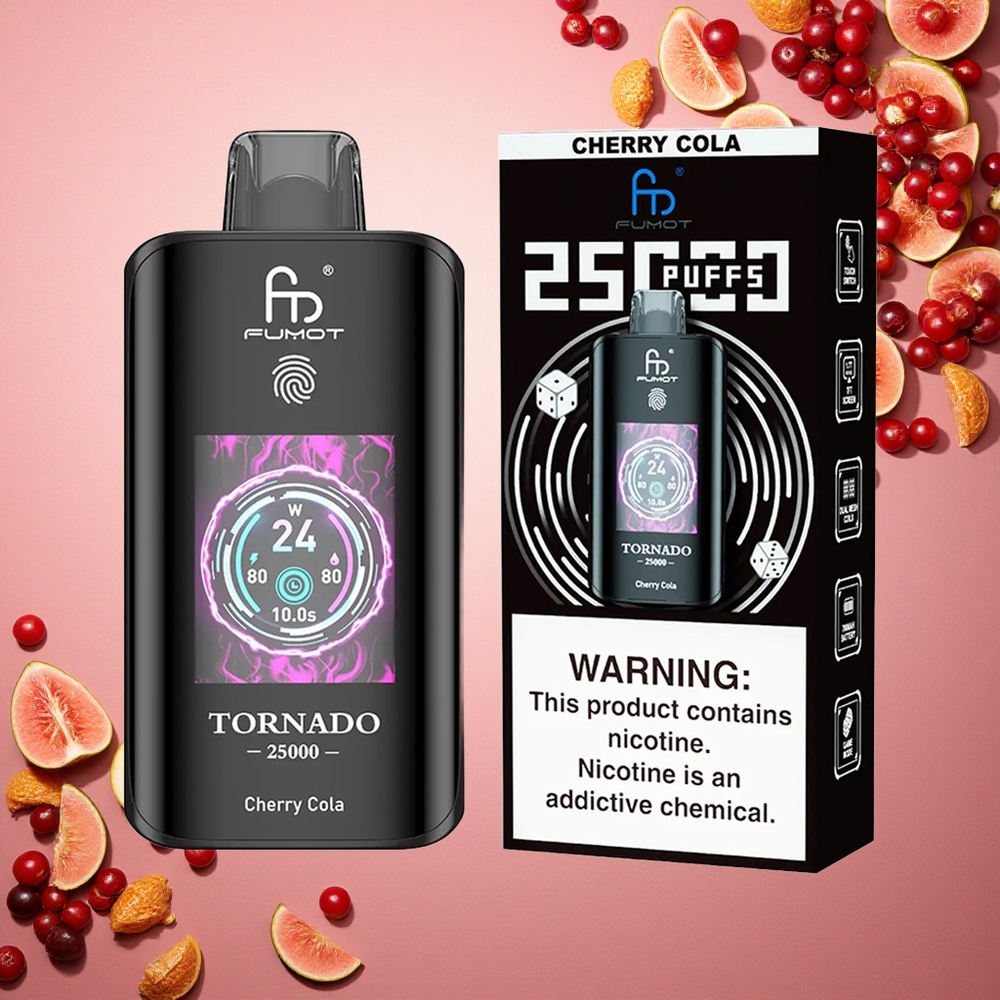 Fumot Tornado 25000 Puffs كرز كولا شاشة عالية الدقة وبطارية قابلة للشحن