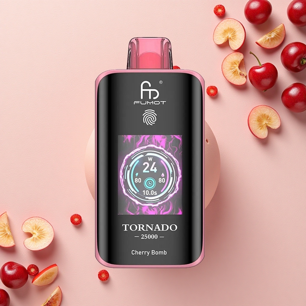 Fumot Tornado 25000 Puffs قنبلة الكرز مع شاشة عالية الدقة وبطارية قابلة لإعادة الشحن
