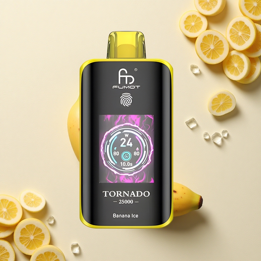 Fumot Tornado 25000 Puffs موز جليد مع شاشة عالية الدقة وبطارية قابلة لإعادة الشحن