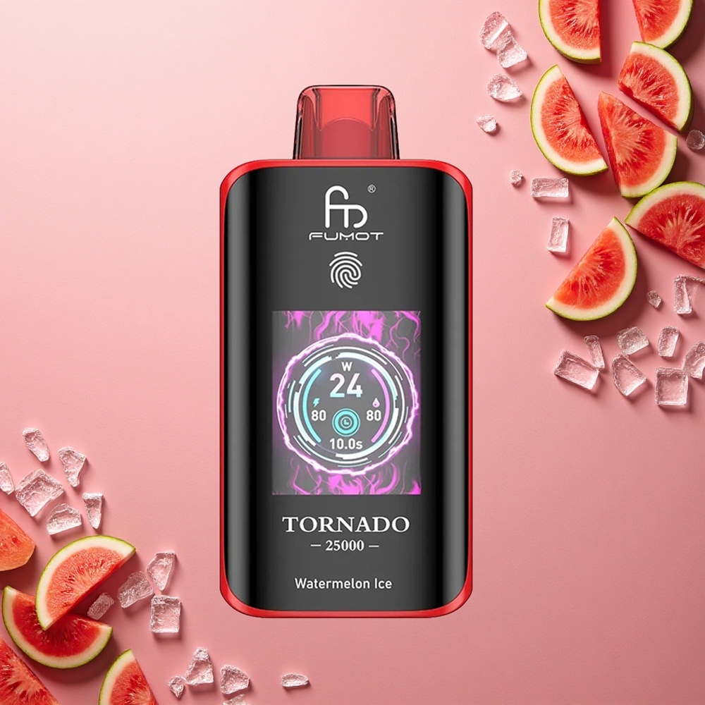 Fumot Tornado 25000 Puffs بطيخ مثلج بشاشة عالية الدقة وبطارية قابلة للشحن