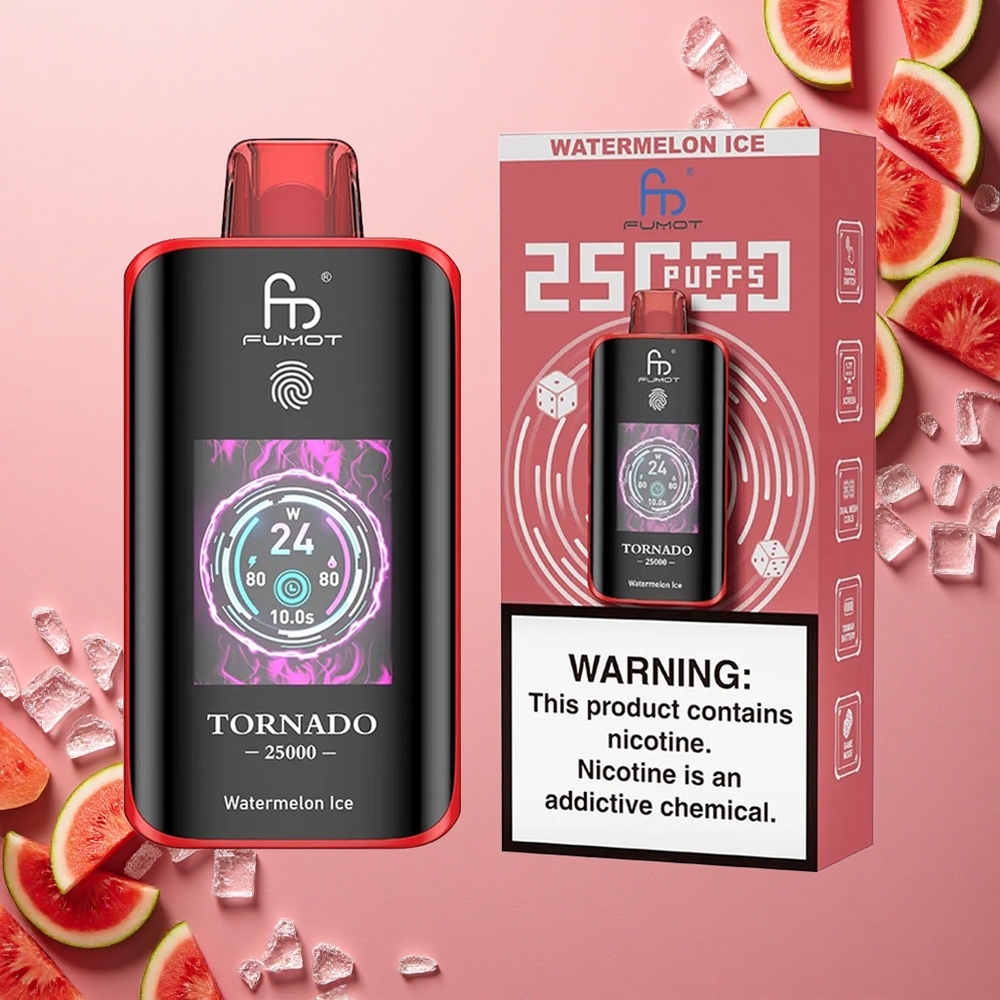 Fumot Tornado 25000 Puffs بطيخ مثلج بشاشة عالية الدقة وبطارية قابلة للشحن
