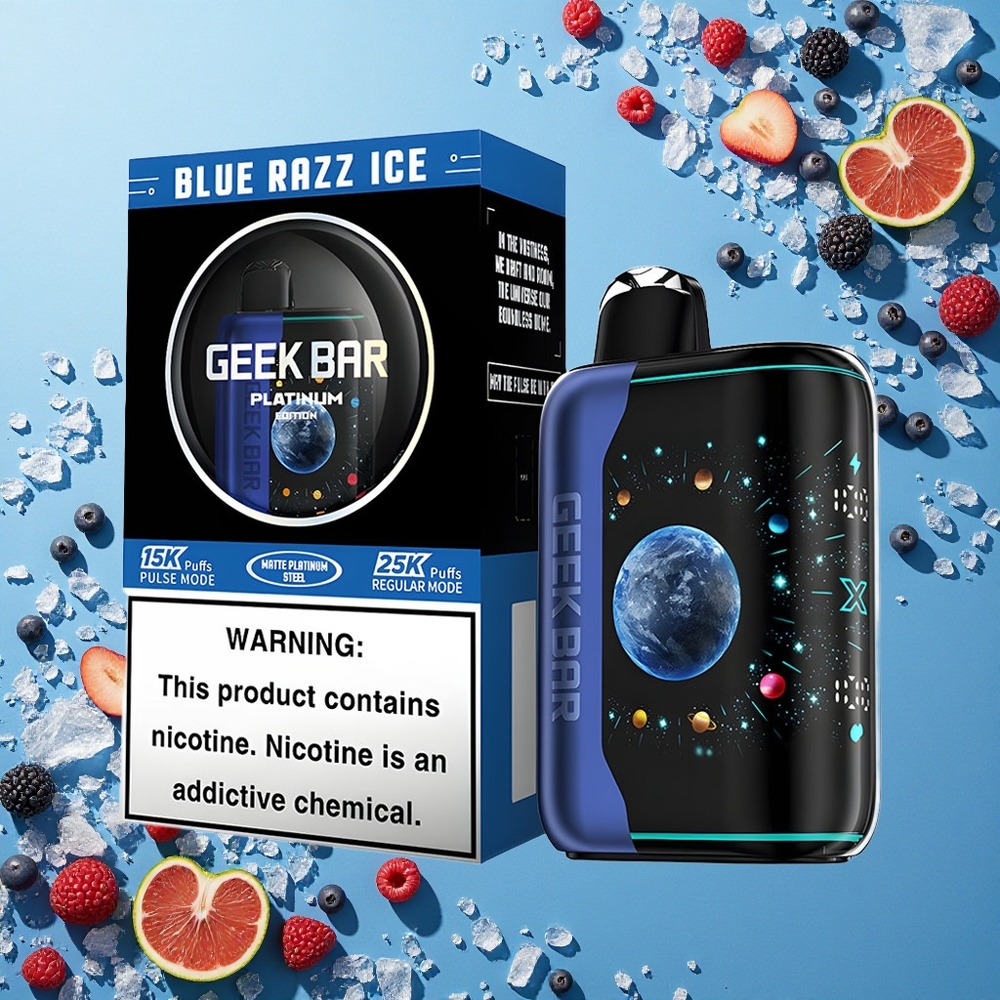 GEEK BAR Platinum Edition 25000 Puffs أزرق توت الجليد بـ 2% نيكوتين وشاشة منحنية ثلاثية الأبعاد وشحن سريع
