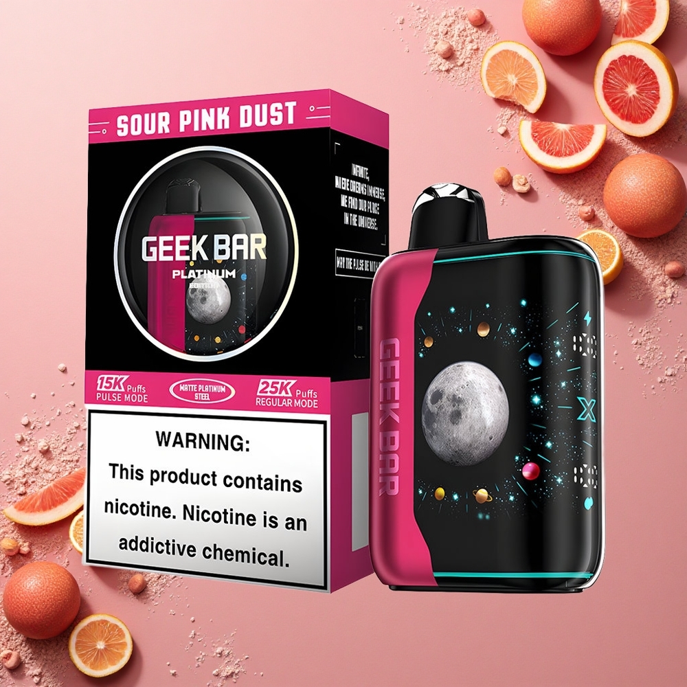 GEEK BAR Platinum Edition 25000 Puffs غبار وردي حامض مع شاشة منحنية ثلاثية الأبعاد وشحنة سريعة