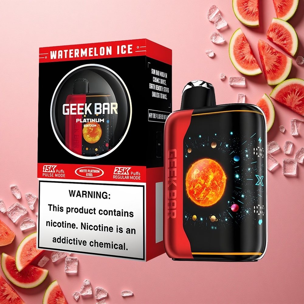 GEEK BAR Platinum Edition 25000 Puffs بطيخ مثلج بشاشة ثلاثية الأبعاد وشحن سريع
