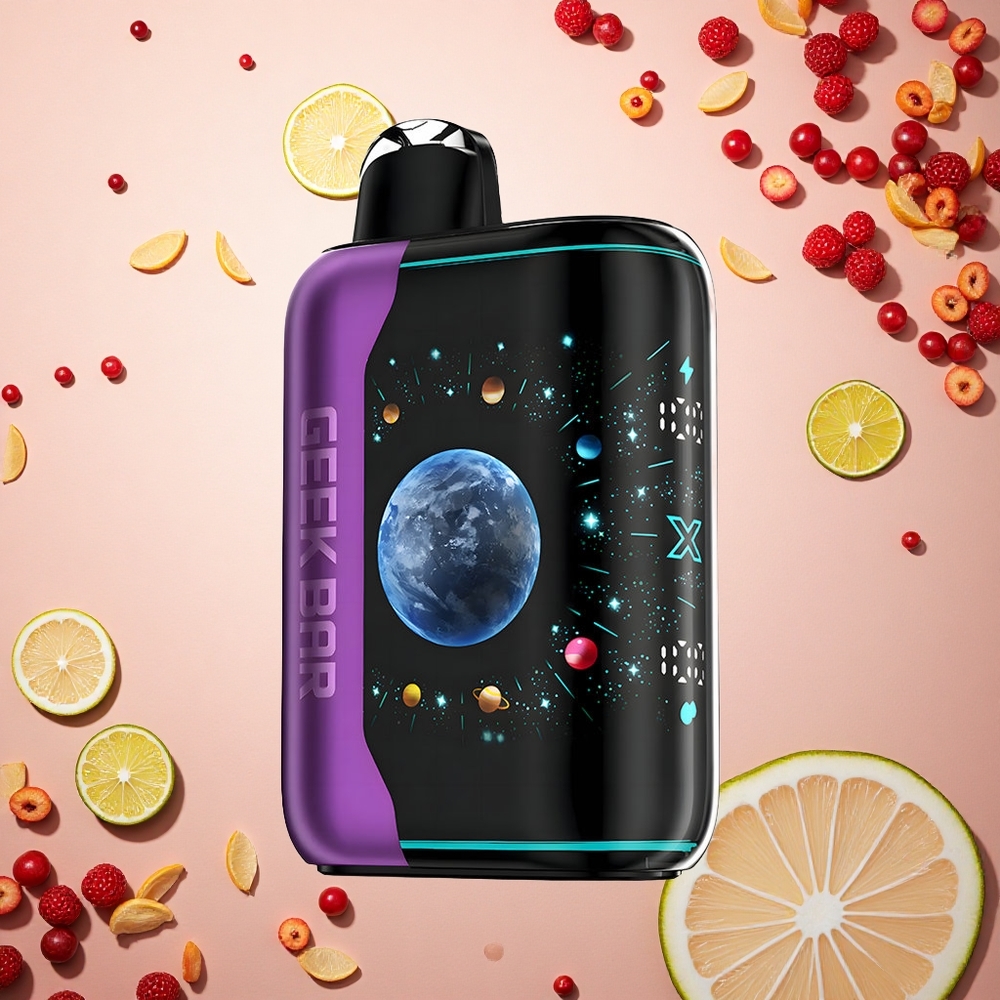 GEEK BAR Platinum Edition 25000 Puffs توت كرز ليمون بشاشة منحنية ثلاثية الأبعاد وشحن سريع