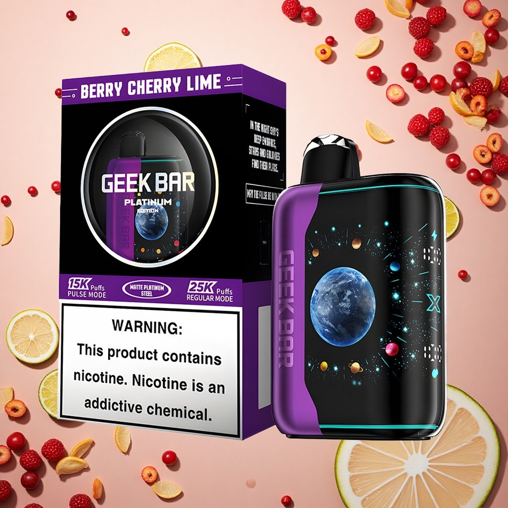 GEEK BAR Platinum Edition 25000 Puffs توت كرز ليمون بشاشة منحنية ثلاثية الأبعاد وشحن سريع