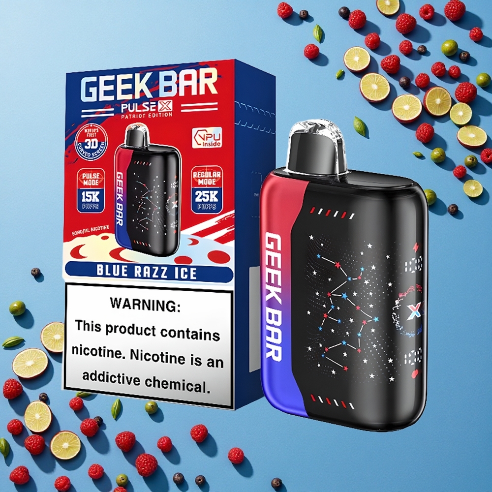 GEEK BAR Pulse X 25000 Puffs باتريوت إيديشن شاشة منحنية ثلاثية الأبعاد وشحن نوع سي
