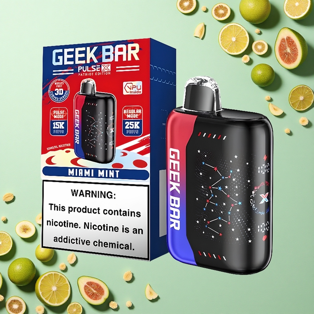 GEEK BAR Pulse X 25000 Puffs باتريوت إيديشن شاشة منحنية ثلاثية الأبعاد وشحن نوع سي