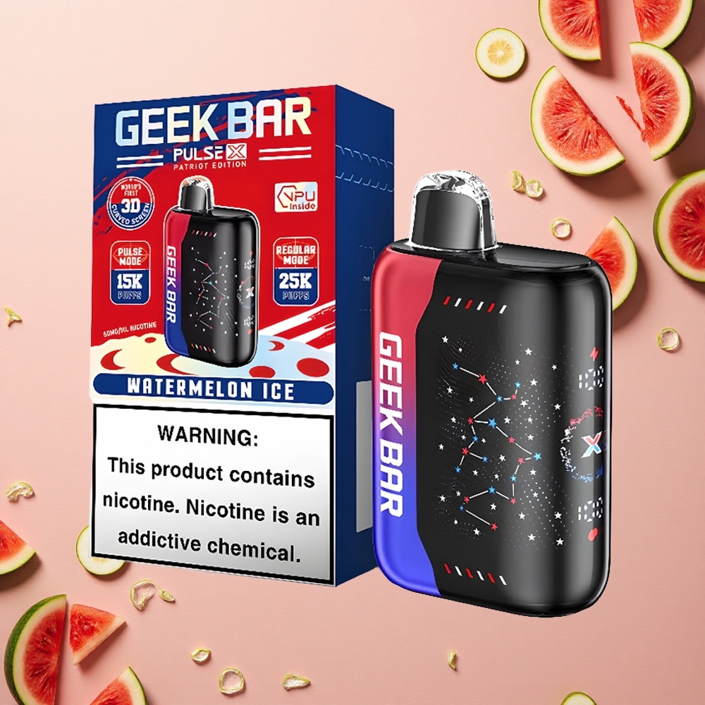 GEEK BAR Pulse X 25000 Puffs باتريوت إيديشن شاشة منحنية ثلاثية الأبعاد وشحن نوع سي