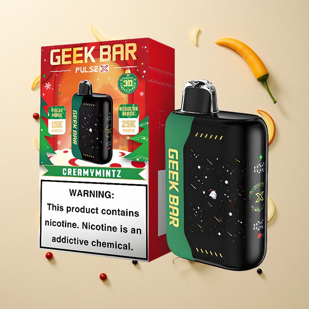 GEEK BAR Pulse X 25000 Puffs عيد الميلاد إدition بشاشة منحنية ثلاثية الأبعاد وشحن USB نوع-C