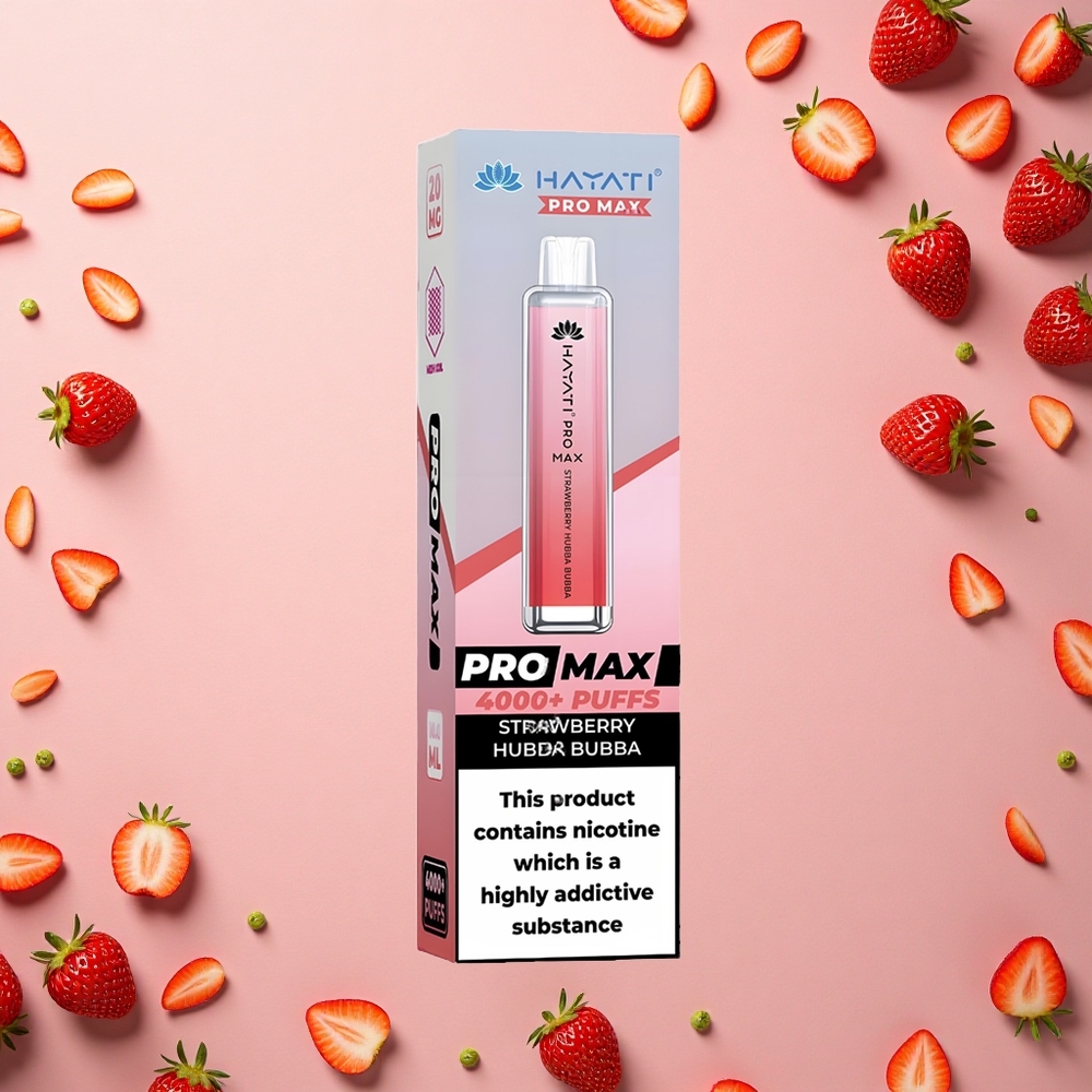 Hayati Pro Max 4000 Puffs حبة الفراولة هبة بوبا المزدوج 1.1 أوم مع بطارية 1400 ملي أمبير وإضاءة LED