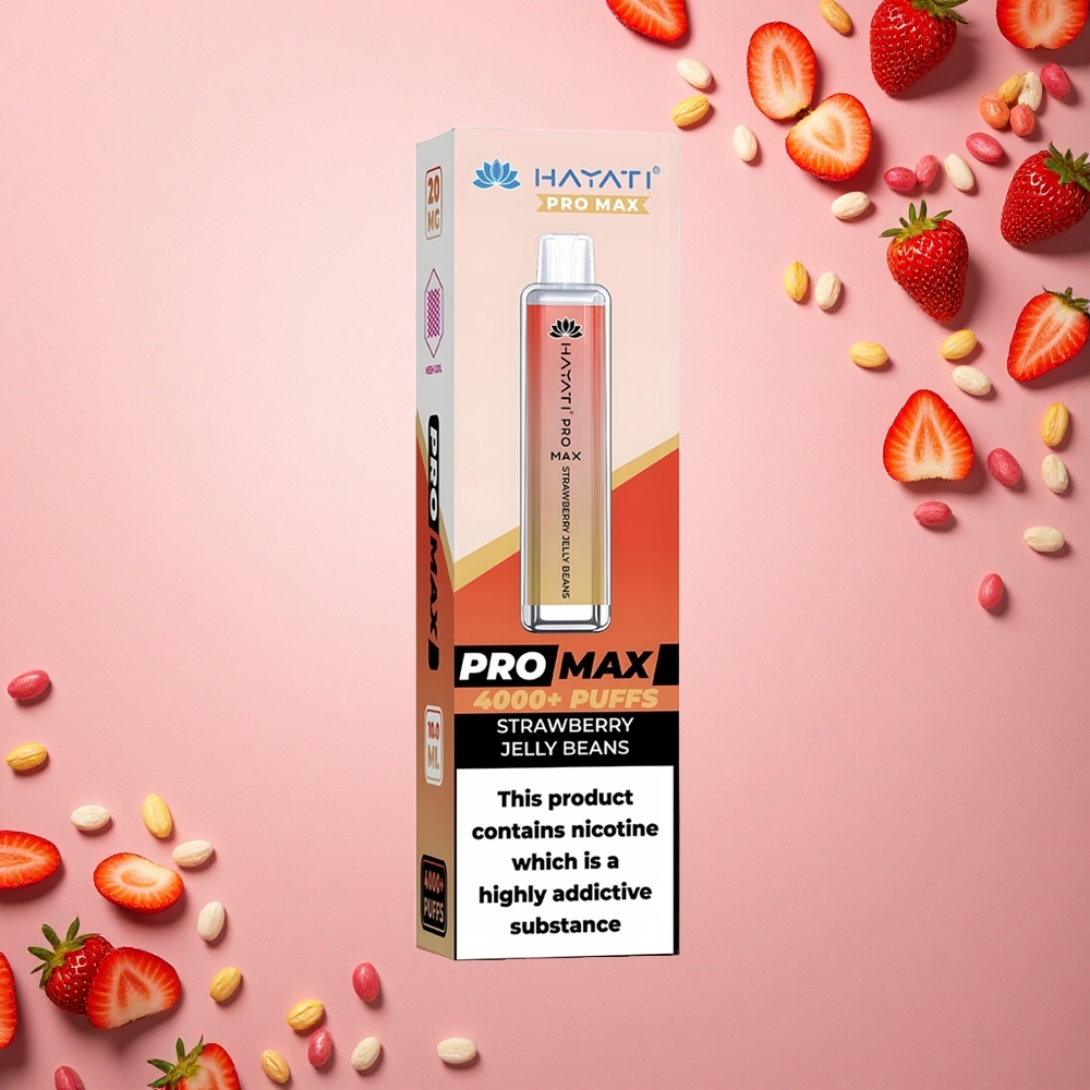 Hayati Pro Max 4000 Puffs حبوب الجيلي الفراولة بلوريّة بشاحن مزدوج