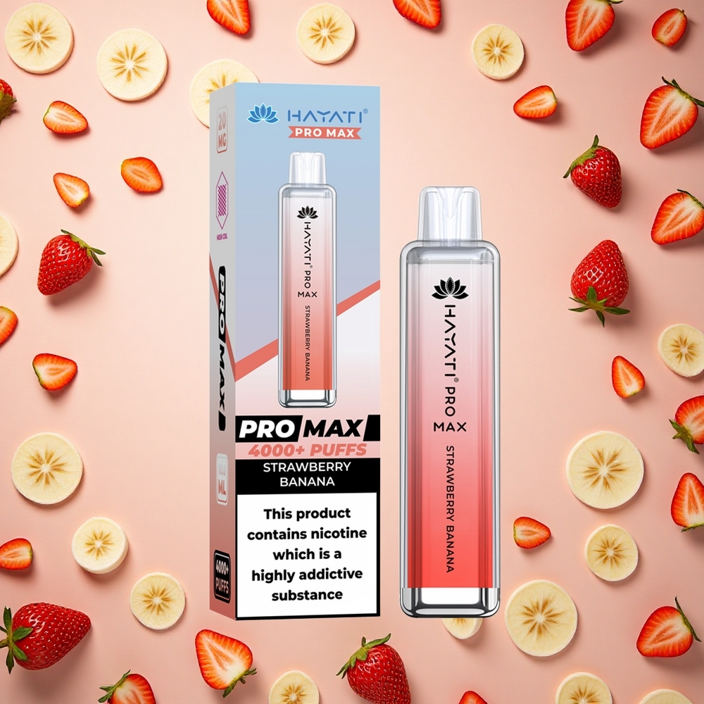 Hayati Pro Max 4000 Puffs فراولة موز بلوري قابل لإعادة الشحن
