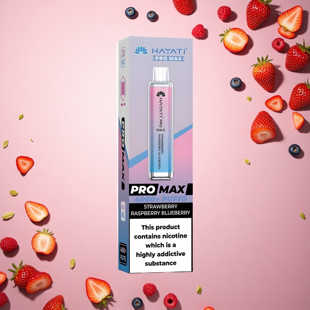 Hayati Pro Max 4000 Puffs فراولة توت العليق توت أزرق بلوري شاحن