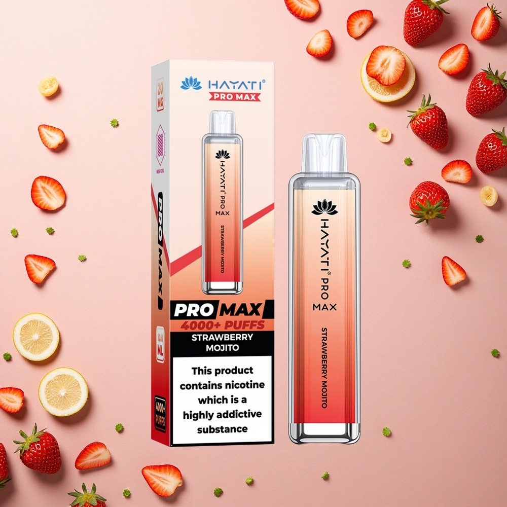 Hayati Pro Max 4000 Puffs عصير الفراولة والنعناع مع بطارية قوية وشحن مزدوج
