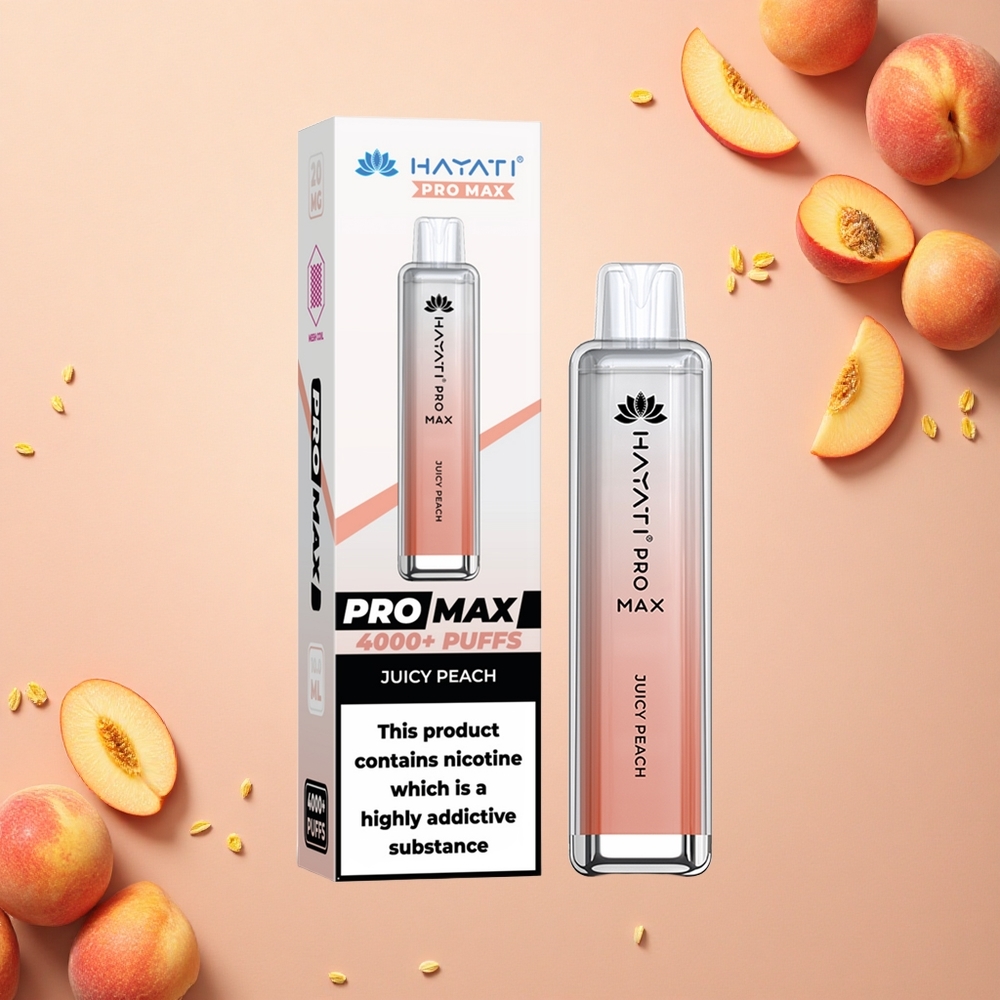 Hayati Pro Max 4000 Puffs الخوخ العصيري برو مكس بلورة قابلة لإعادة الشحن